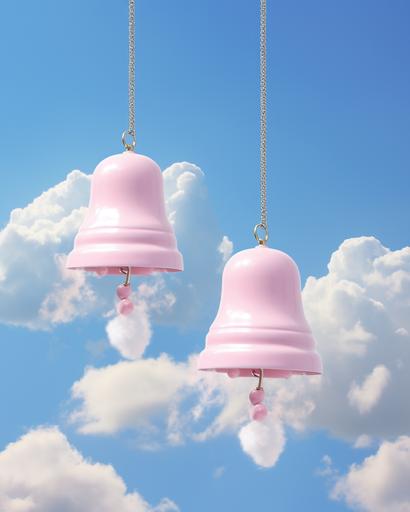bells and whistles made of cotton candy on a blue sky background --ar 8:10
