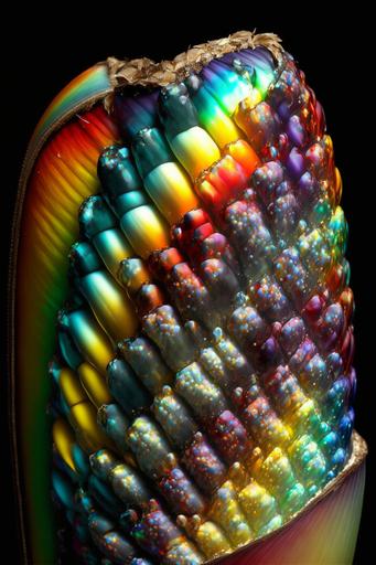 colorful rainbow flint corn, taken on a Canon EOS 7D dSLR with Canon MP-E 65mm 1-5x macro lens, insane detail, House of Faberge --ar 2:3