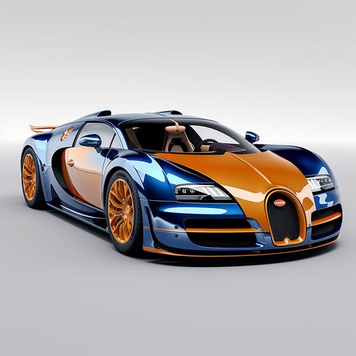 Glossy Blue/orange Bugatti Veyron, more detailed, more hyper realistic, with white background, 8k, ultra realistic.