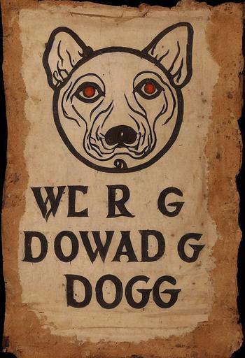 beware of dog sign, 14th century, 15th century, fantasy themed, warning, parchment, posted to a sign board --ar 2:3 --upbeta --test --creative --upbeta --upbeta