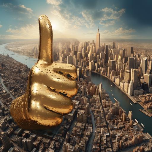 big Golden thumbs up on city