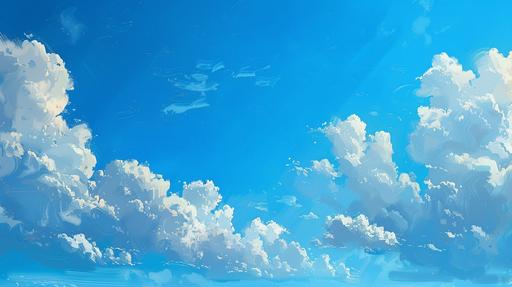 big blue sky, digital painting, very few clouds, tiny puffy clouds, no clouds --ar 16:9