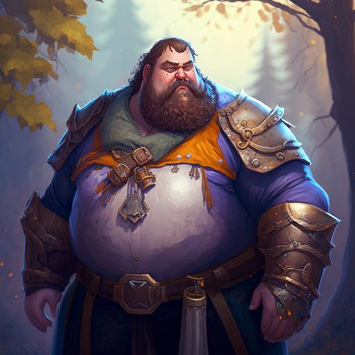 big fat guy with beard role play character, DnD illutration, D&D universe, mystical, fantasy, natural lighting, ambient lighting, global illumination, soft colors, medieval illustrated background, sharp focus, illustration style, heroic fantasy art, many details, textured, professional, --q 5 --v 4