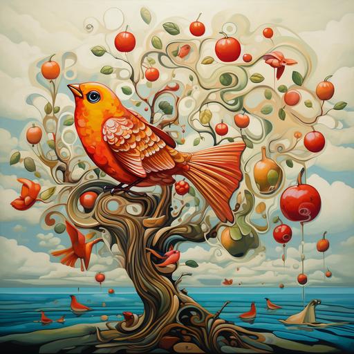 bird, fish, tree, apple