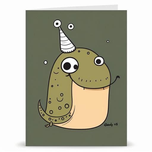 birthday card with cute smiling happy cartoon slug