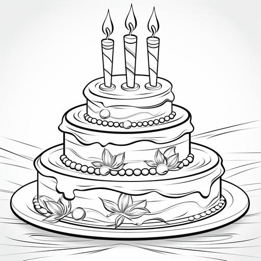 birthday coloring book pages for kids, write happy birtday, cartoon style, thick lines, low detail, black and white, no shading ar 85:110