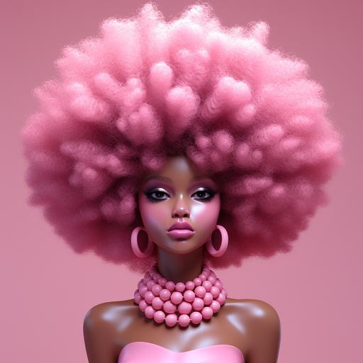 black Barbie art, UHD, cartoonish, has an Afro,
