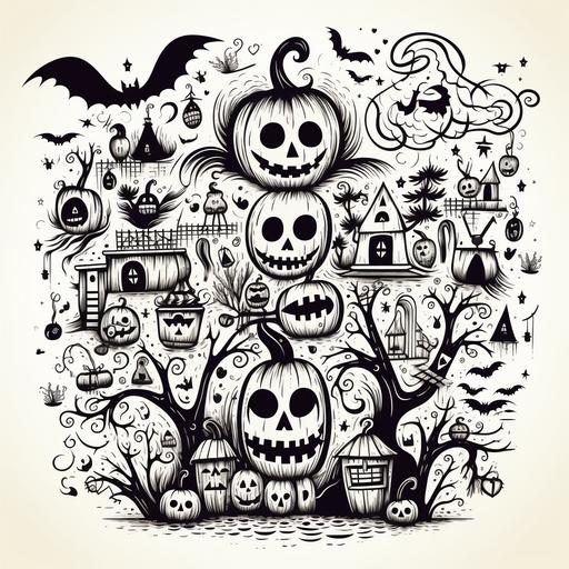 black and white Halloween doodles