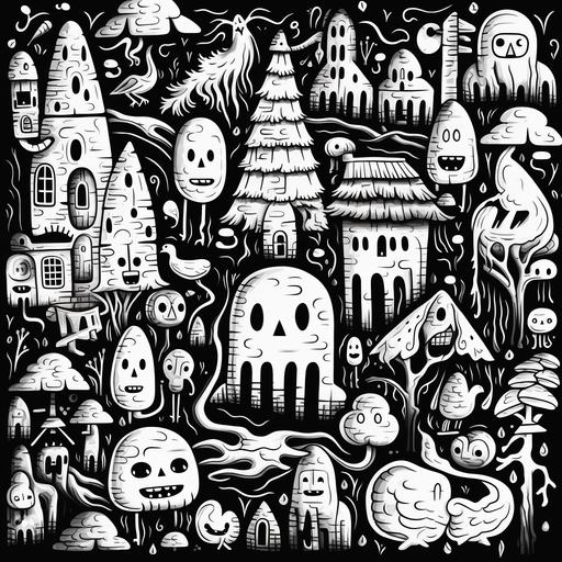 black and white Halloween doodles