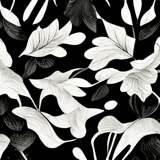 black and white camo pattern with characters and plants, graphic, angular, highly detailed
