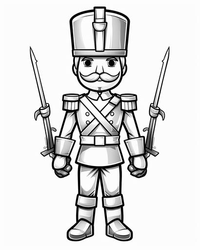 black and white coloring book for kids, minimal shading, Nutcracker soldier standing guard, --ar 4:5