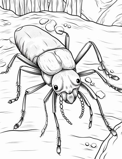 black and white coloring pages for kids, Bugs, spiders, and insects, cartoon style, thick lines, low detail, no shading, --ar 85:110