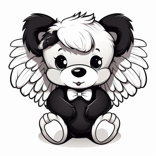 black and white cute teddy bear with wings vector art