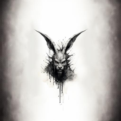 black and white demonic rabbit sketch --style raw