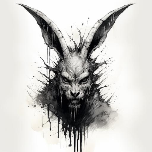 black and white demonic rabbit sketch --style raw