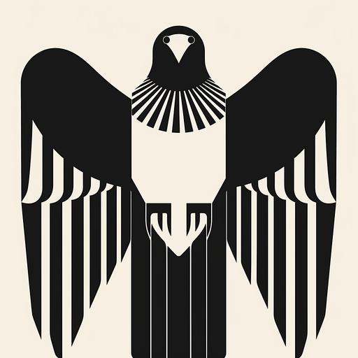 black and white, flat vector, eagle, wings, rounded corners, symetrical, thick, bold lines, minimal, by Paul Rand