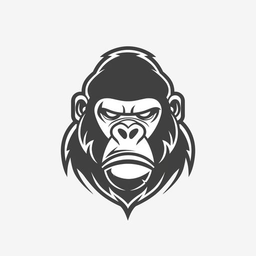 black and white logo line art of gorilla ape head