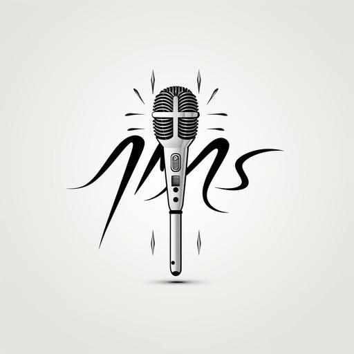 black and white minimalistic, microphone logo with letters M.F.D.S. black and white vector, cursive letters, feminine letters