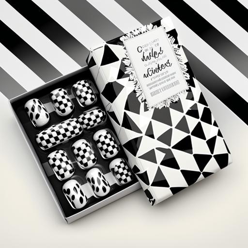 black and white packaging box press on nails fake nails pattern texture