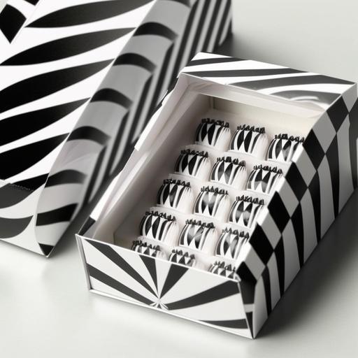 black and white packaging box press on nails fake nails white window in the middle to see the nails through pattern