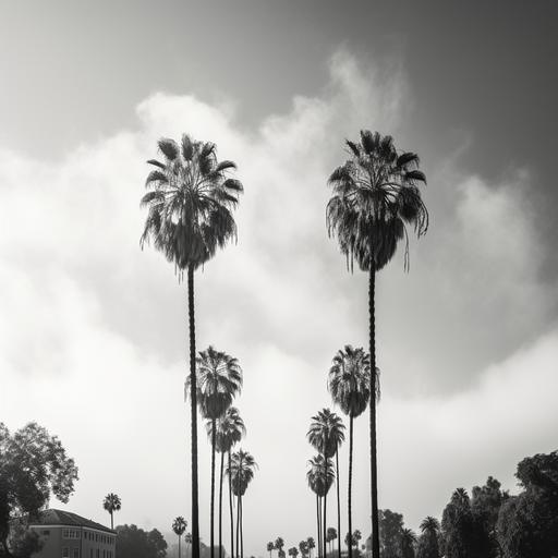 black and white photo, palm trees in beverly hills