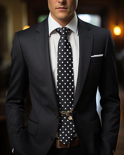 black and white polka dot pattern on a Tom Ford designer tie--tile --s 750 --ar 16:20