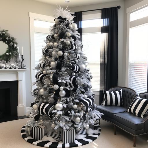 black and white simple christmas tree old style adams family vibe
