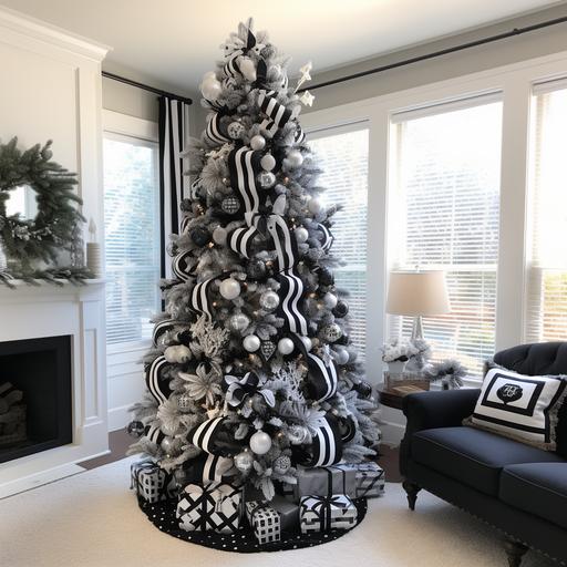 black and white simple christmas tree old style adams family vibe