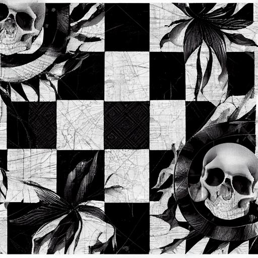 black and white skull plaid pattern --test --creative