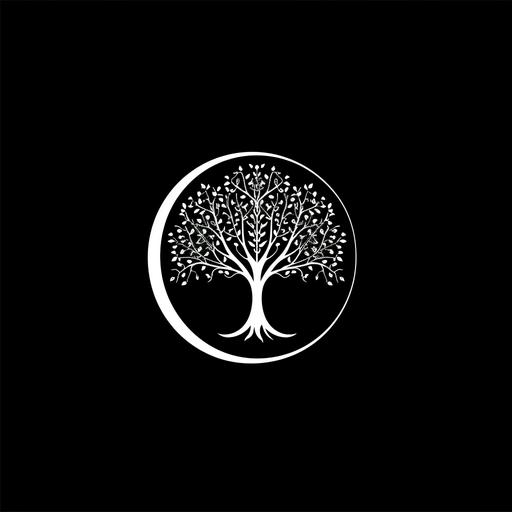black and white tree torus icon style logo design minimalistic black and white