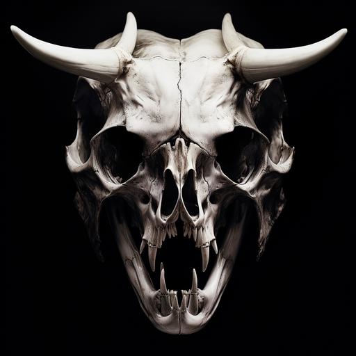 black and white veiled human skull with boar's teeth, high contrast, floyd stienberg dither