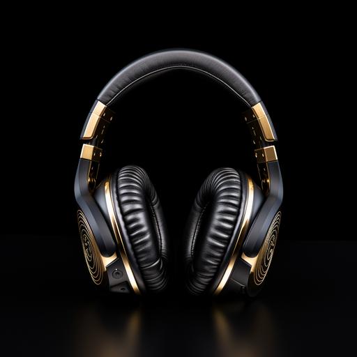black background large gold 3d headphones