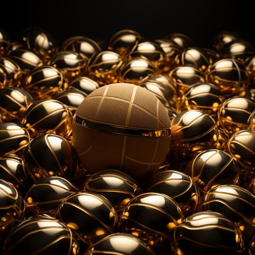 black background with 70 3d gold basketballs