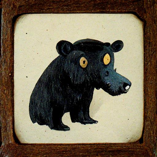 black bear taxidermy head mount, in 1950’s cartoon style
