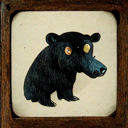 black bear taxidermy head mount, in 1950’s cartoon style