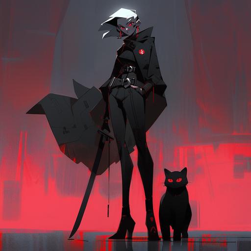 black cat ninja, metropolitan dystopia, neo-noir art deco clothing, high contrast --ar 1:1 --style expressive --niji 5