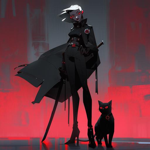 black cat ninja, metropolitan dystopia, neo-noir art deco clothing, high contrast --ar 1:1 --style expressive --niji 5