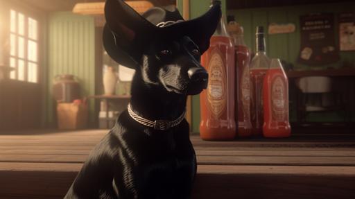 black dog wearing a sombrero, sitting on the porch of a saloon in the style of an italo western --ar 16:9 --q 2 --s 50 --v 5.1