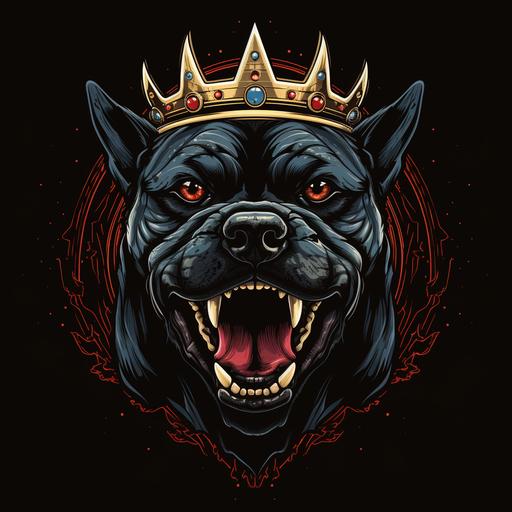 black dog with a jewel crown on its head growling. Heavy Rock band logo design