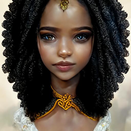 black fantasy princess, pretty, african hair style, european royal dress style, symetric eyes, brown eyes, detailed, realistic