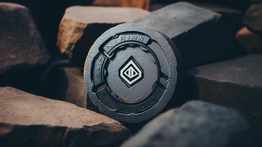 black iron logo with stone background, craftsman logo, professional , real photography, fujifilm superia, full HD, taken on a Canon EOS R5 F1. 2 ISO100 35MM --v 5.2 --ar 16:9 --style raw