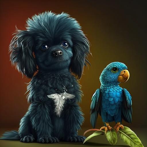 black maltipoo and parrot blue, thc, blunt, cartoon