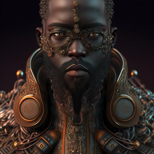 black man wearing futuristic clothing, slanted eyes, beard lined face, smoking a cigarette, brown eyes, ultra-detailed, intricate details, 8K, super detailed, full color, ambient occlusion, volumetric lighting , high contrast , HDR --v 4 --uplight