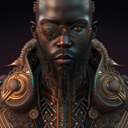 black man wearing futuristic clothing, slanted eyes, beard lined face, smoking a cigarette, brown eyes, ultra-detailed, intricate details, 8K, super detailed, full color, ambient occlusion, volumetric lighting , high contrast , HDR --v 4 --uplight