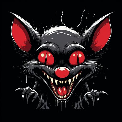 black mouse halloween, long nose, red eyes, smiling, cartoon style, simple design for t-shirt, white background, contour, vector