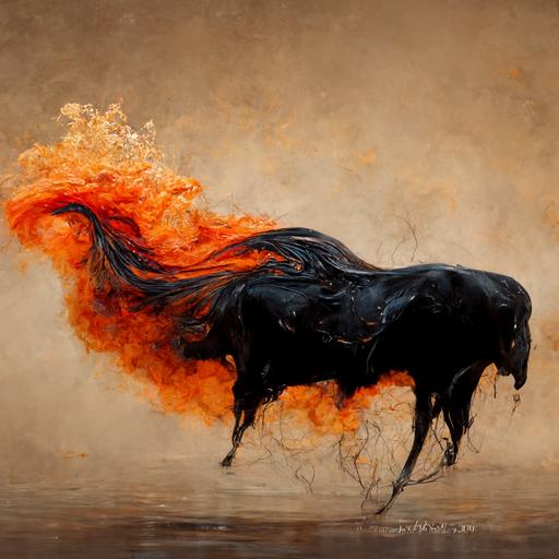 black mustang in fire and water