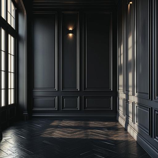black paneled wall empty black floor --v 6.0
