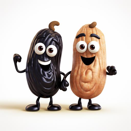 black raisin and cashew nut character together white background