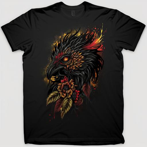 black t-shirt with design on it