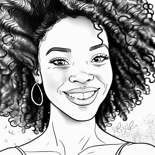 black women happy face for coloring book page , black and white